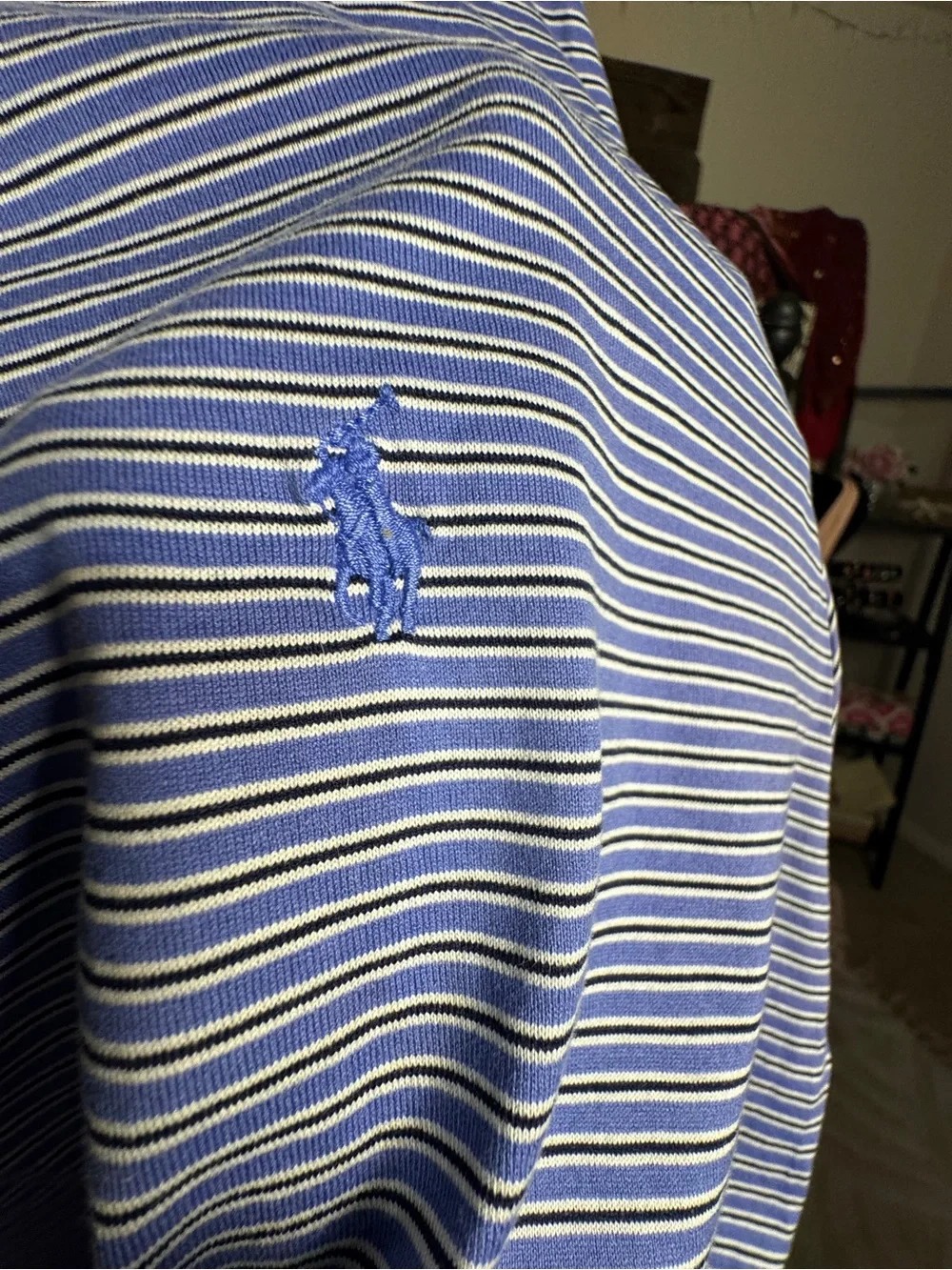 Ralph Lauren Light Blue Striped Polo with Solid Blue Collar